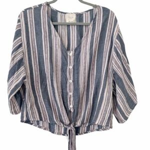 Francesca's Harper Heritage Vertical Stripe Button Down Front Tie Top Size XL